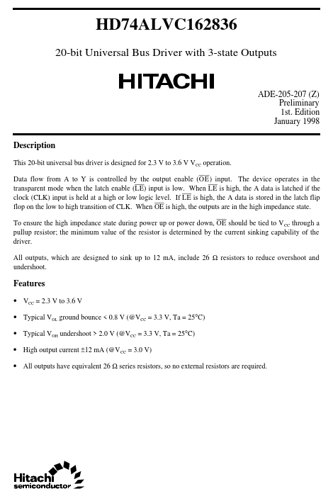 HD74ALVC162836 Hitachi Semiconductor