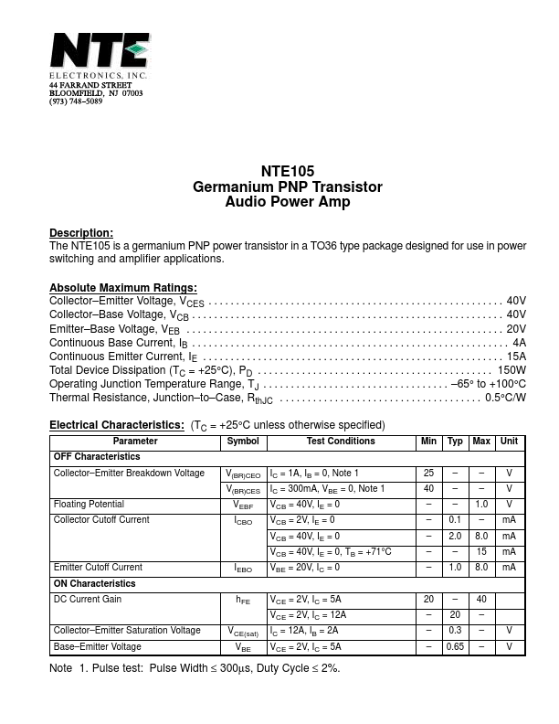 NTE105 NTE