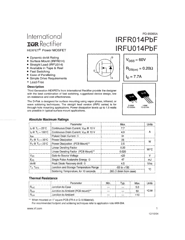IRFR014PBF International Rectifier
