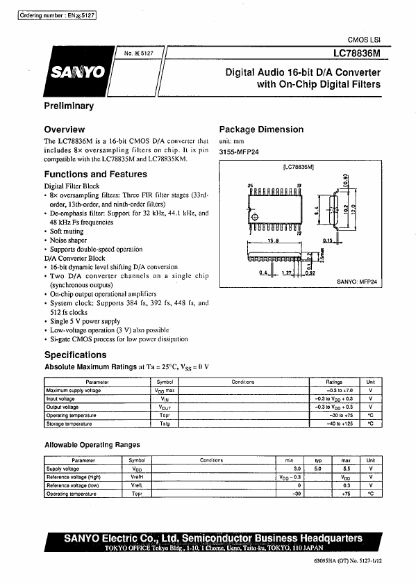 LC78836M Sanyo Semicon Device