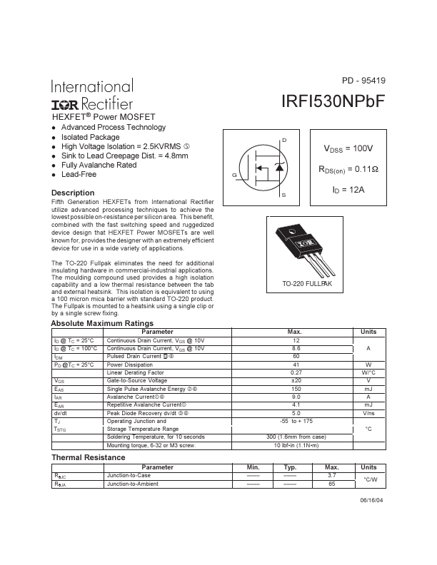 <?=IRFI530NPBF?> डेटा पत्रक पीडीएफ
