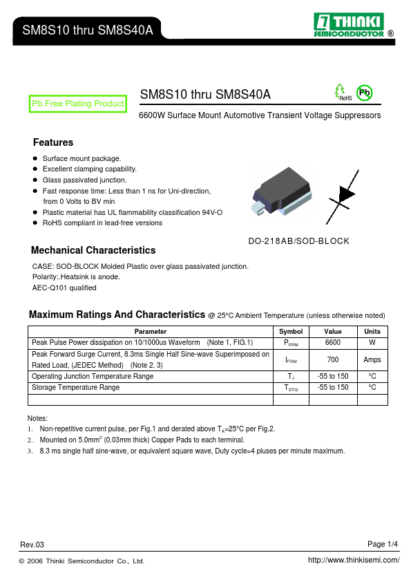 <?=SM8S10A?> डेटा पत्रक पीडीएफ