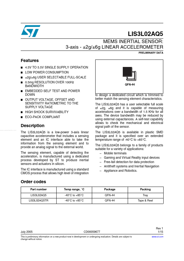 LIS3L02AQ5 STMicroelectronics