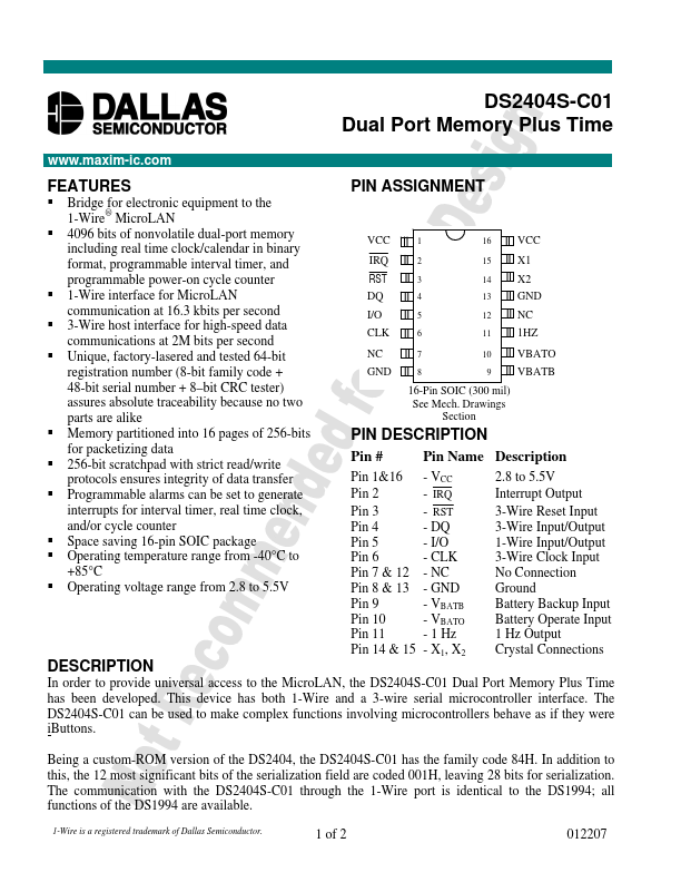 DS2404S-C01 Dallas Semiconducotr