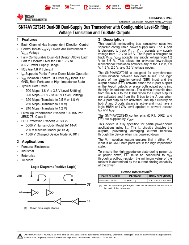 <?=SN74AVC2T245?> डेटा पत्रक पीडीएफ