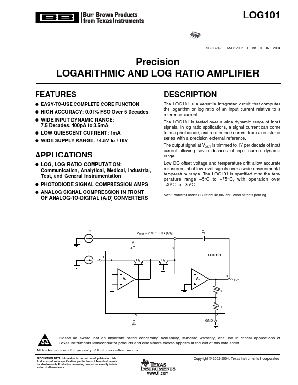 LOG101 Burr-Brown Corporation