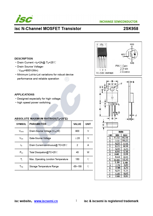 2SK958 Inchange Semiconductor