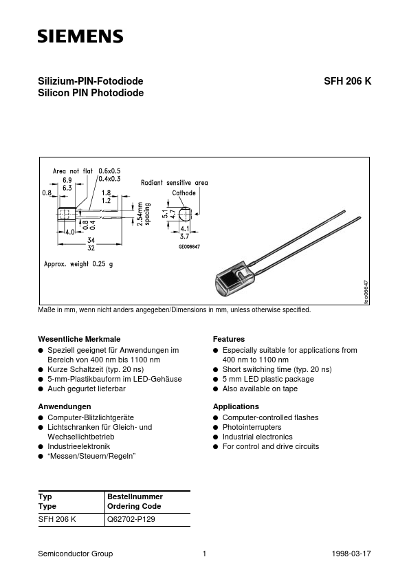 SFH206K Siemens Semiconductor Group