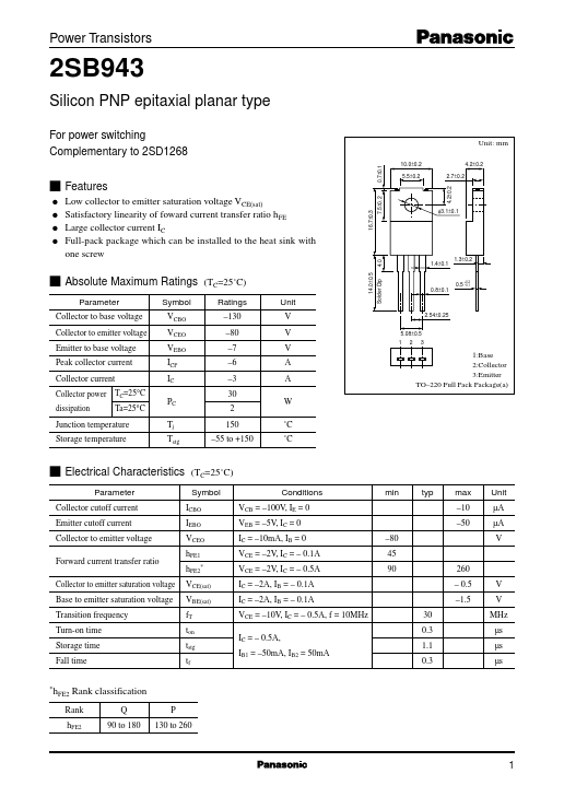 2SB943 Panasonic Semiconductor