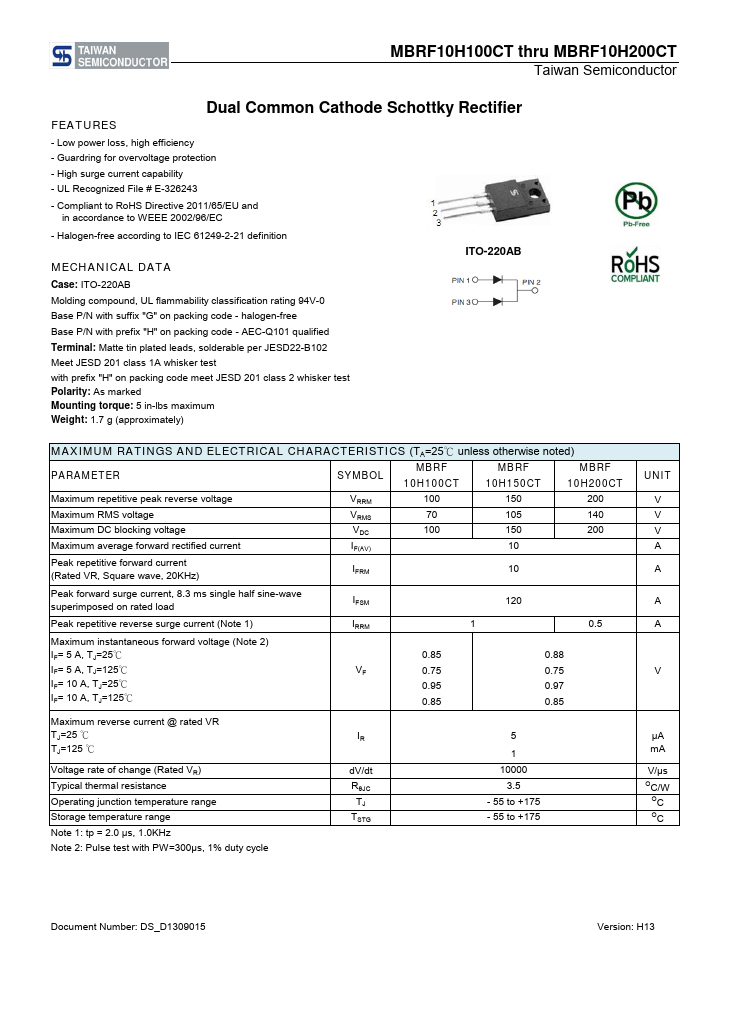 MBRF10H200CT Taiwan Semiconductor