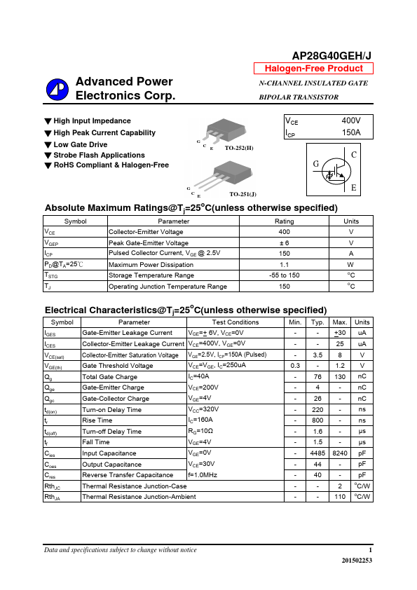 AP28G40GEJ Advanced Power Electronics