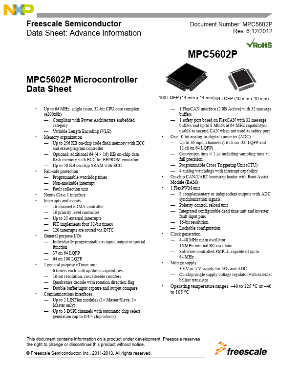 MPC5602P Freescale Semiconductor