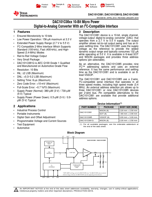 DAC101C085 Texas Instruments