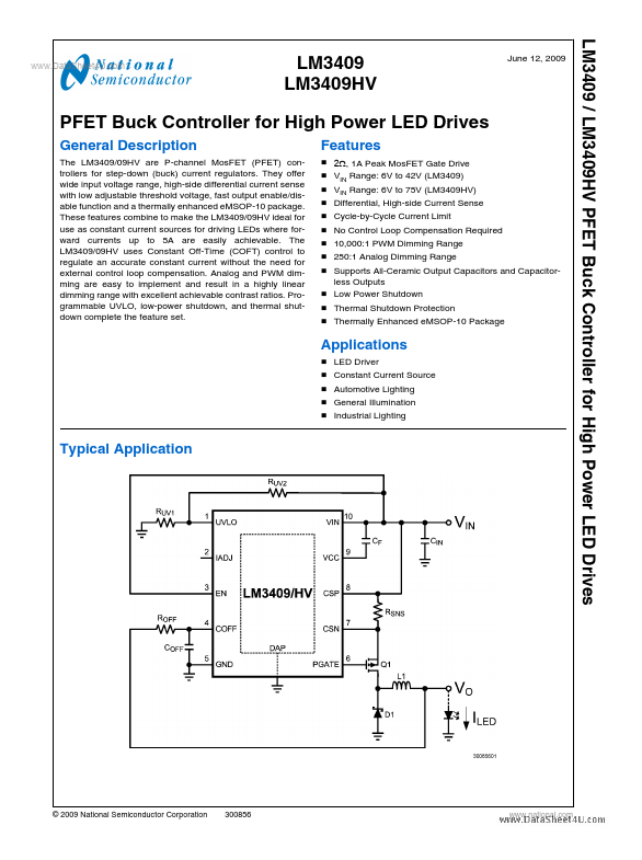 <?=LM3409?> डेटा पत्रक पीडीएफ