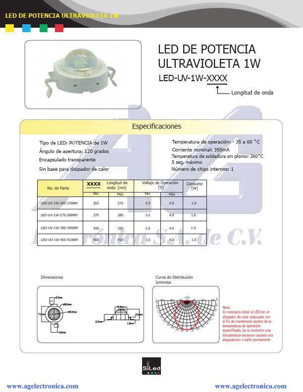 LED-UV-1W-390-395NM Datasheet | LED