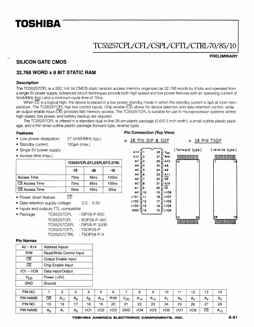 TC55257CPL-70 Toshiba