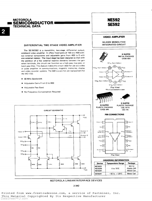 NE592 Motorola Semiconductor