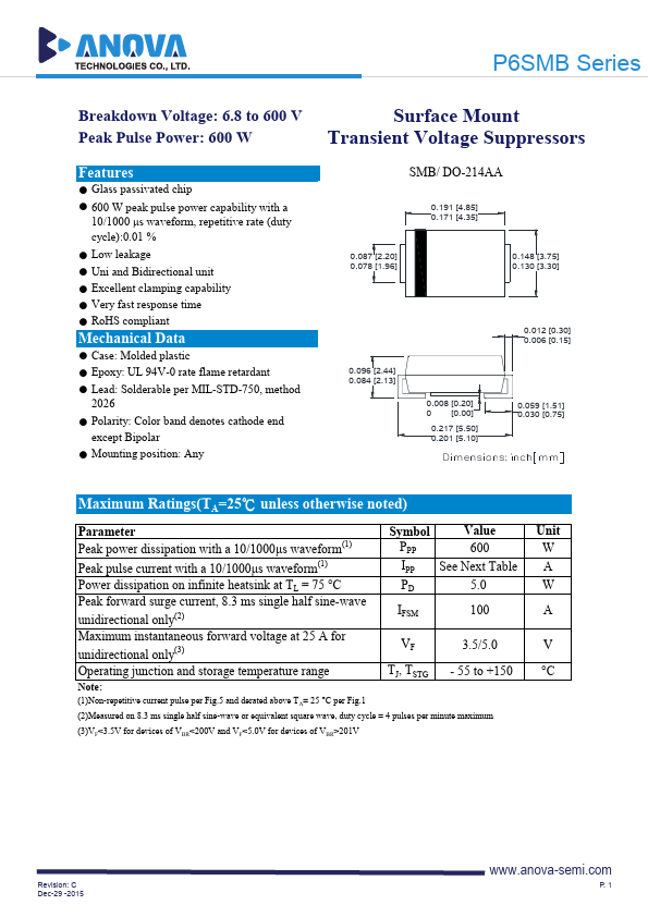 P6SMB7.5A ANOVA