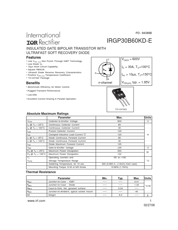 IRGP30B60KD-E IRF