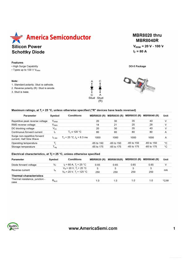 MBR8040 America Semiconductor