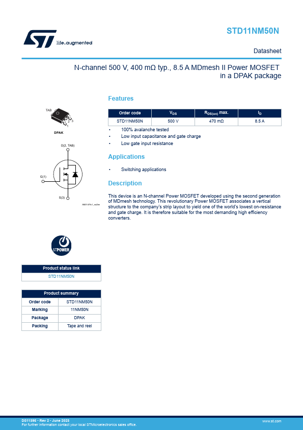 <?=STD11NM50N?> डेटा पत्रक पीडीएफ