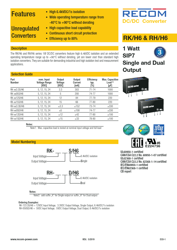 RK-2405S-H6 RECOM