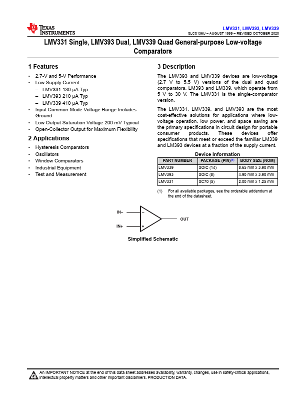 LMV331 Texas Instruments