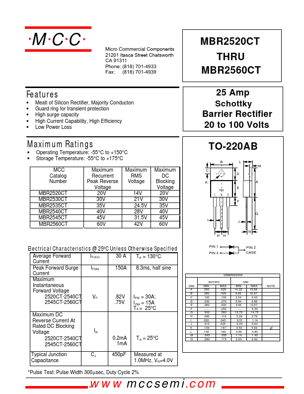 MBR2560CT Micro Commercial Components