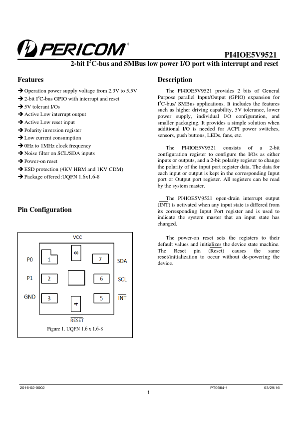 PI4IOE5V9521 Pericom Semiconductor