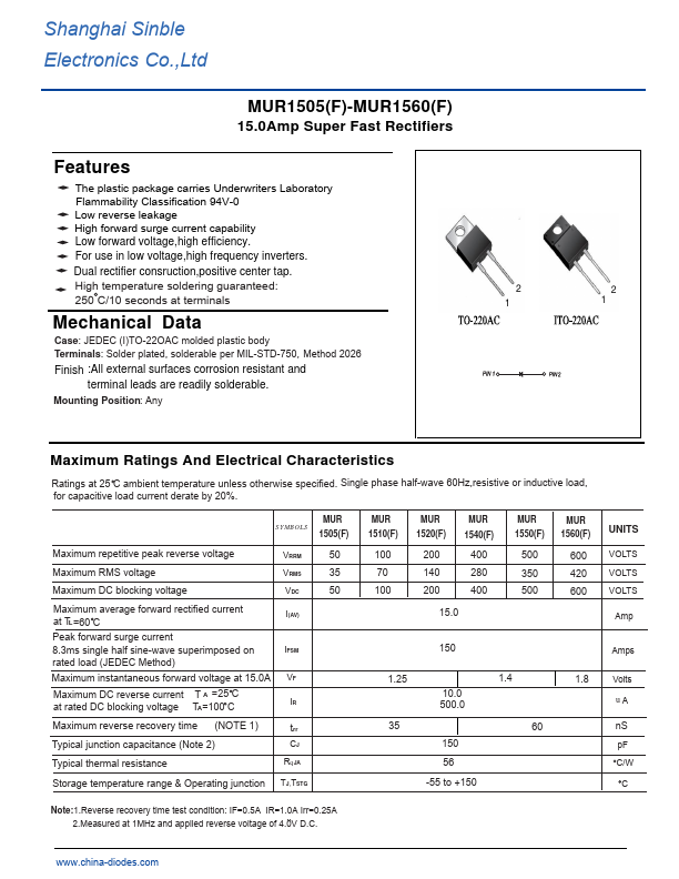 MUR1510 Sinble Electronics