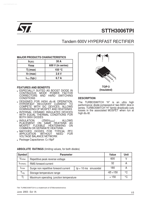 STTH3006TPI ST Microelectronics