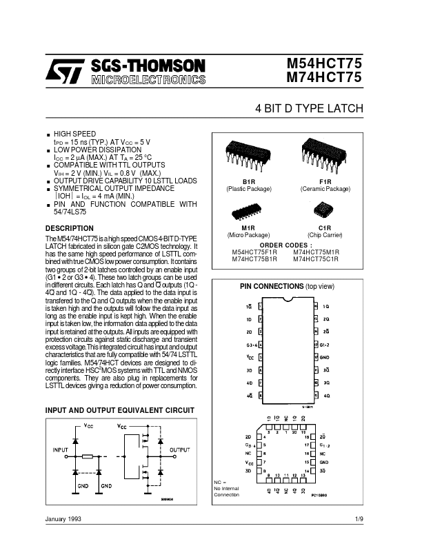 <?=M74HCT75?> डेटा पत्रक पीडीएफ