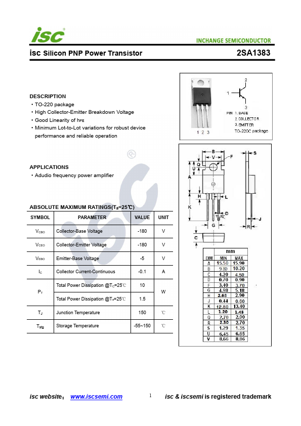 2SA1383 Inchange Semiconductor