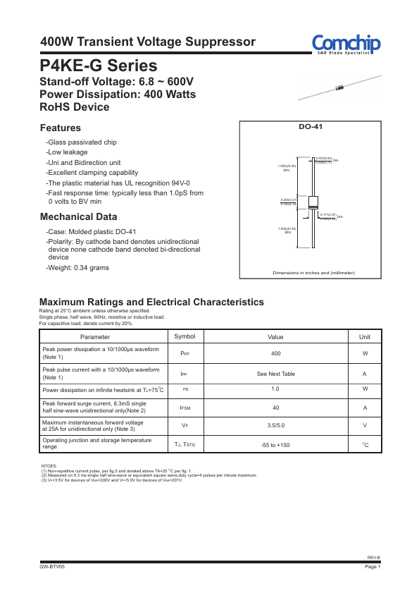 P4KE500CA-G Comchip