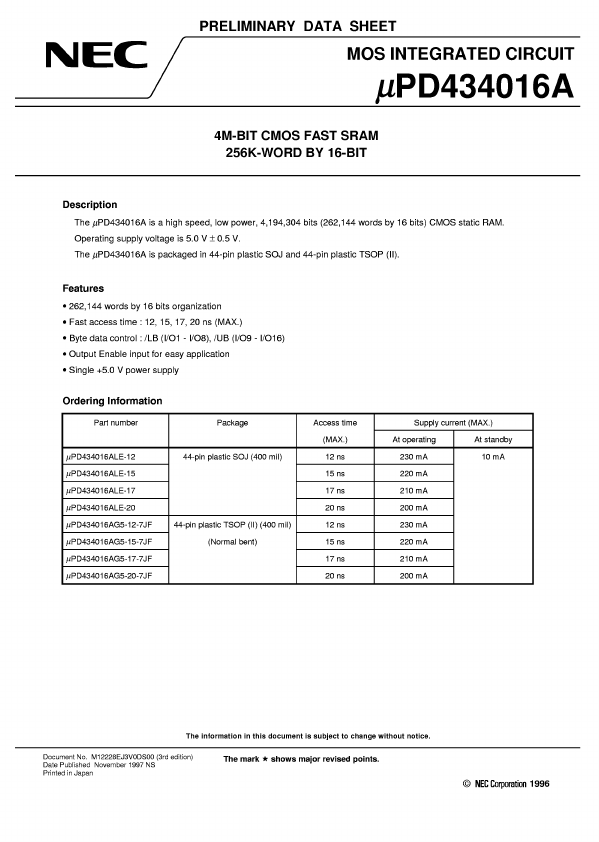 <?=UPD434016A?> डेटा पत्रक पीडीएफ