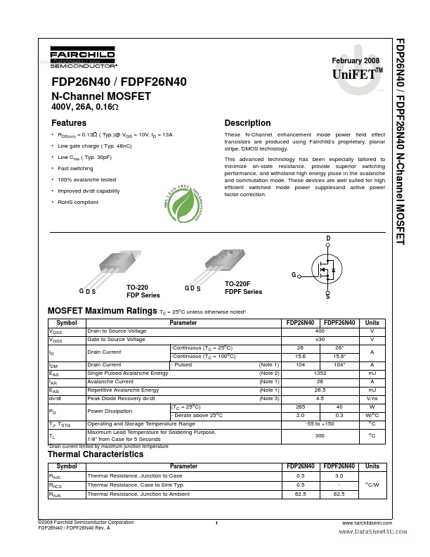 <?=FDPF26N40?> डेटा पत्रक पीडीएफ