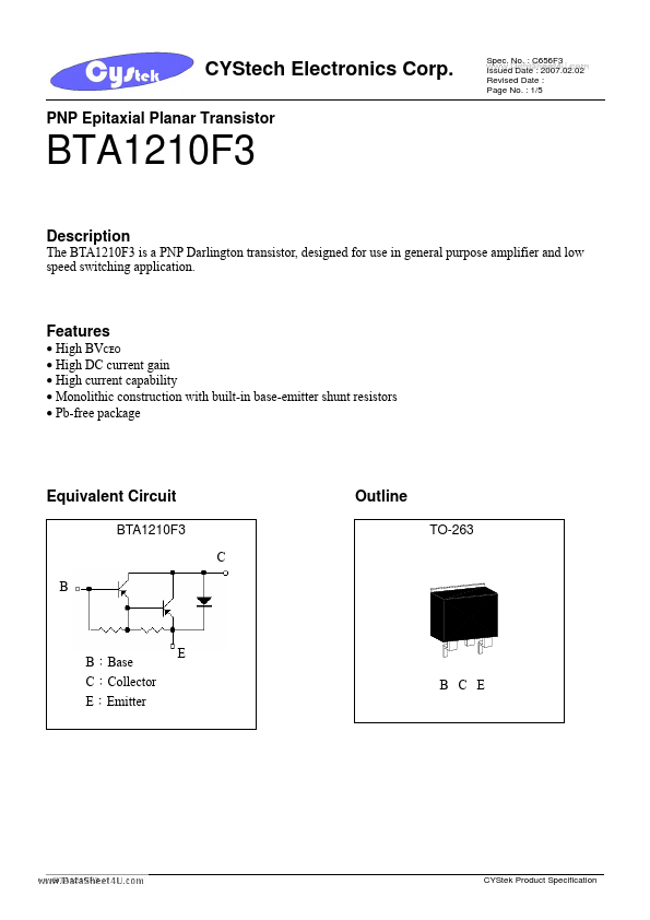 <?=BTA1210F3?> डेटा पत्रक पीडीएफ