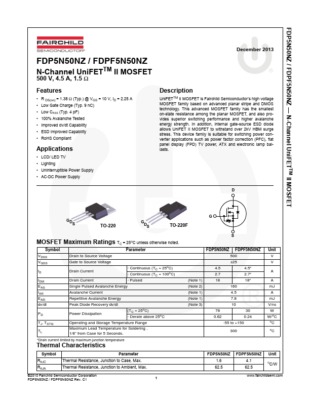 FDP5N50NZ Fairchild Semiconductor