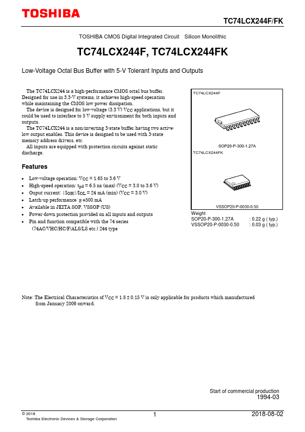 TC74LCX244FK Toshiba Semiconductor