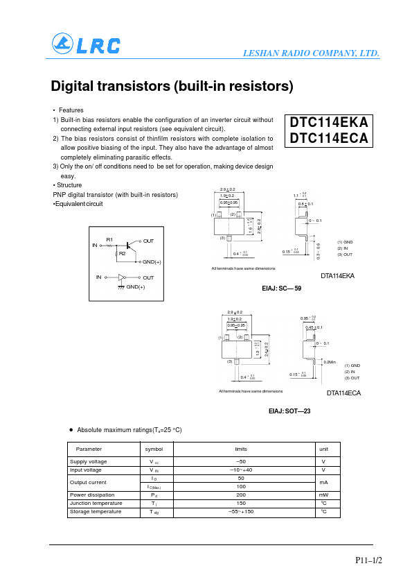 <?=DTC114EKA?> डेटा पत्रक पीडीएफ