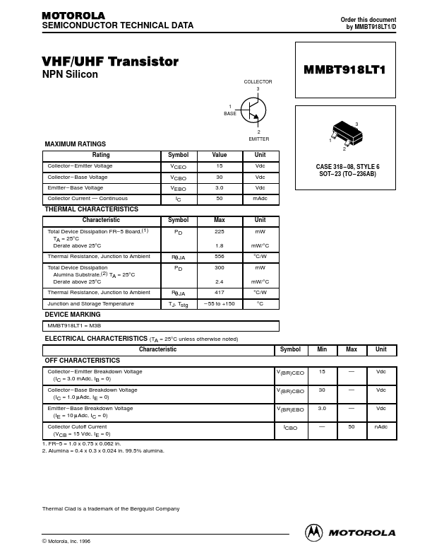 MMBT918LT1 Motorola