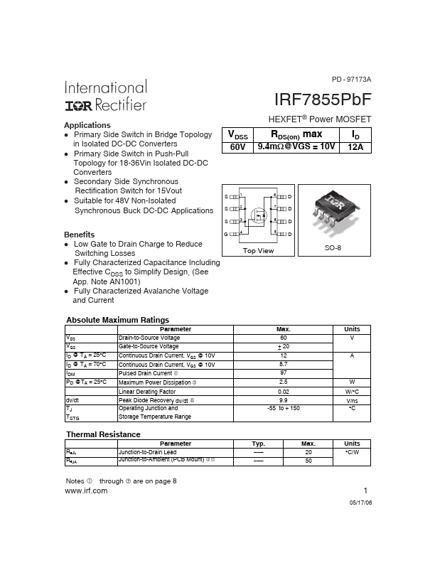 <?=IRF7855PBF?> डेटा पत्रक पीडीएफ