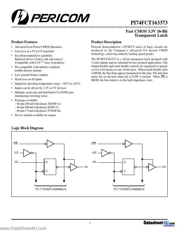 <?=PI74FCT163373?> डेटा पत्रक पीडीएफ