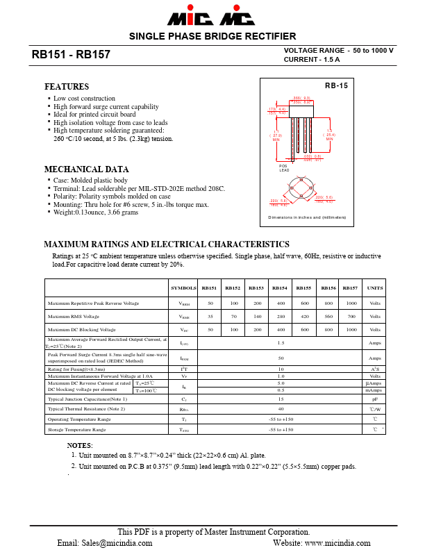 <?=RB157?> डेटा पत्रक पीडीएफ