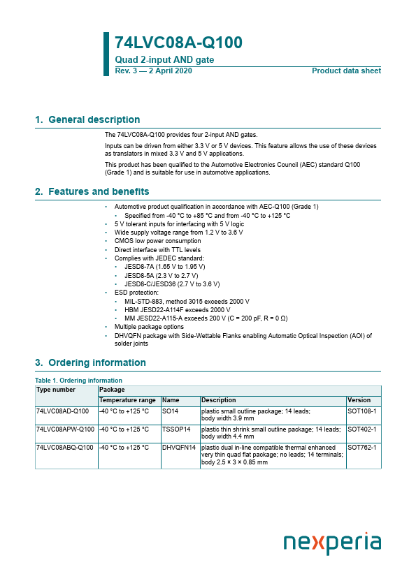 <?=74LVC08A-Q100?> डेटा पत्रक पीडीएफ