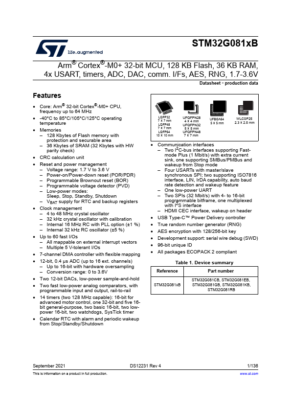 <?=STM32G081CB?> डेटा पत्रक पीडीएफ