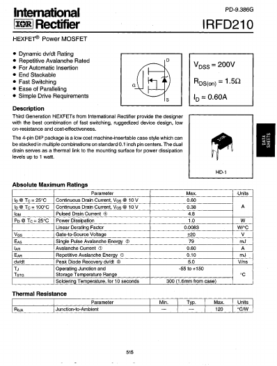 IRFD210 International Rectifier