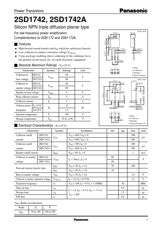 2SD1742A Panasonic Semiconductor