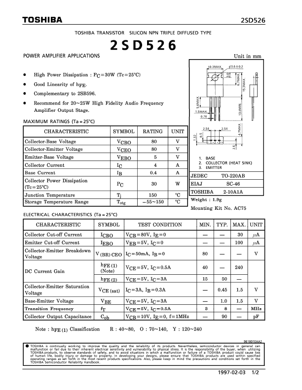 2SD526 Toshiba Semiconductor