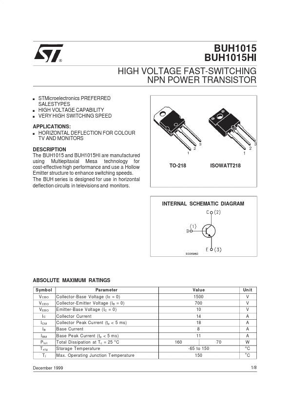 BUH1015 ST Microelectronics